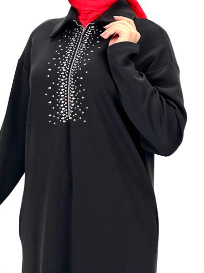 Önü Taşlı Spor Elbise Siyah OTW7235