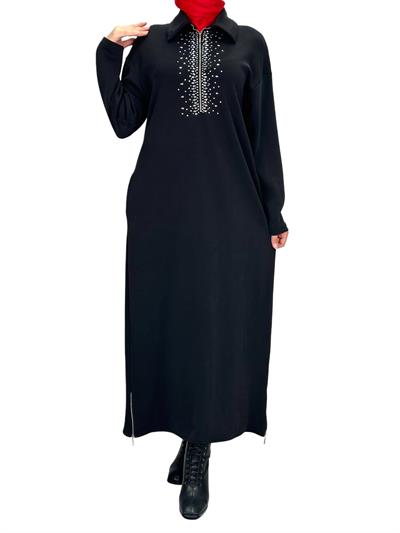 Önü Taşlı Spor Elbise Siyah OTW7235