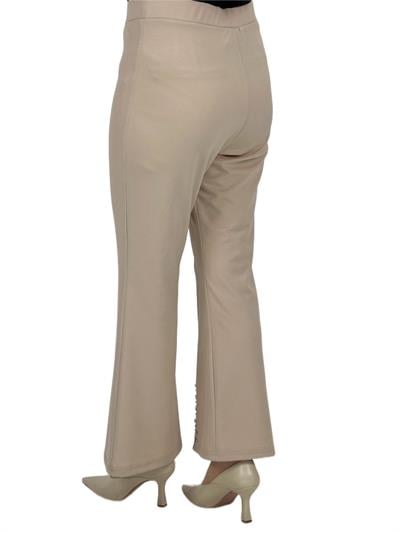 Önü Yırtmaçlı Ve Taş Detaylı Pantolon Krem OTW3076