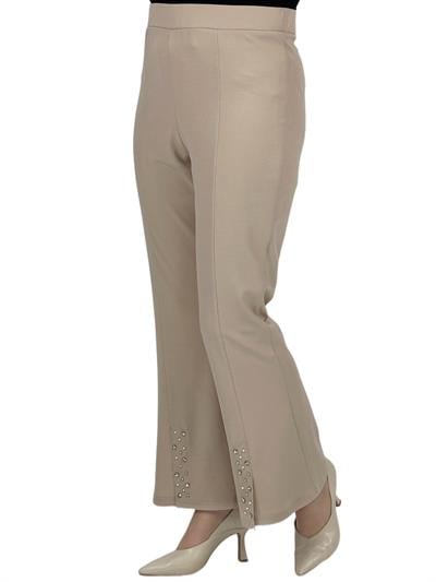 Önü Yırtmaçlı Ve Taş Detaylı Pantolon Krem OTW3076