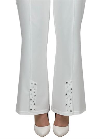 Önü Yırtmaçlı Ve Taş Detaylı Pantolon Ekru OTW3076