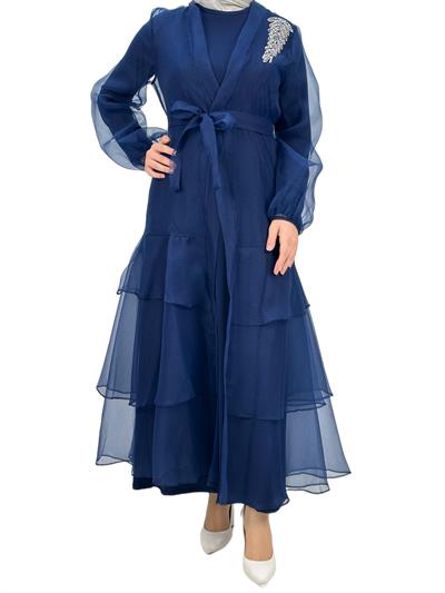 Organze Abayalı Takım Lacivert OTW4400