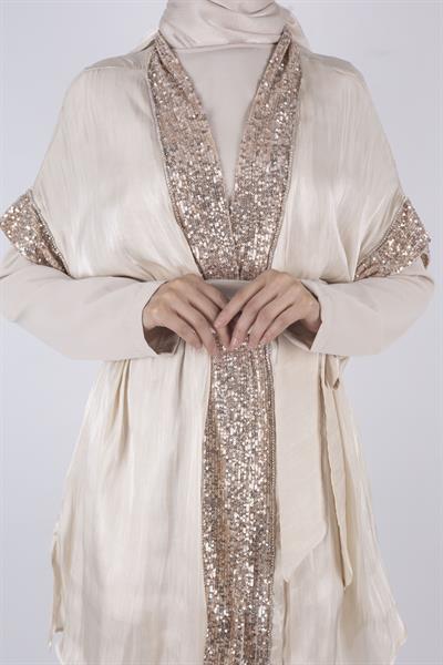 Organze Yelekli Üçlü Takım Bej OTW8422