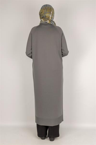 Örgü Desenli Merserize Hırka Gri OTW1037