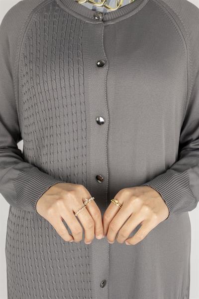 Örgü Desenli Merserize Hırka Gri OTW1037