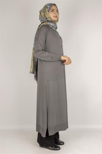 Örgü Desenli Merserize Hırka Gri OTW1037