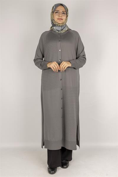 Örgü Desenli Merserize Hırka Gri OTW1037