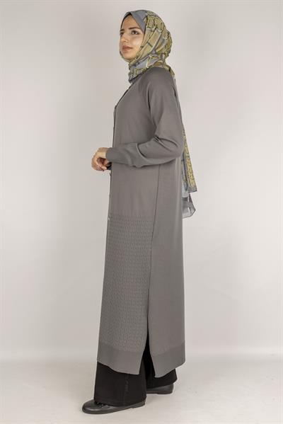 Örgü Desenli Merserize Hırka Gri OTW1037