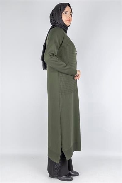 Örgü Desenli Merserize Hırka Haki OTW1037