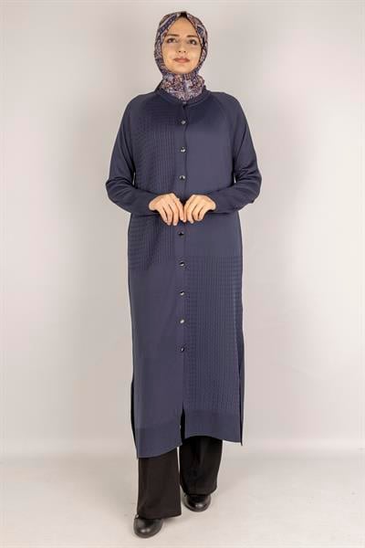 Örgü Desenli Merserize Hırka Lacivert OTW1037