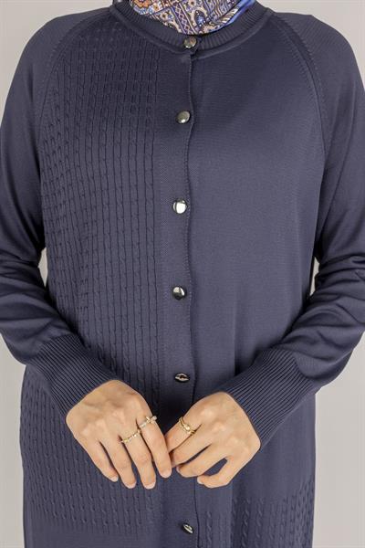 Örgü Desenli Merserize Hırka Lacivert OTW1037