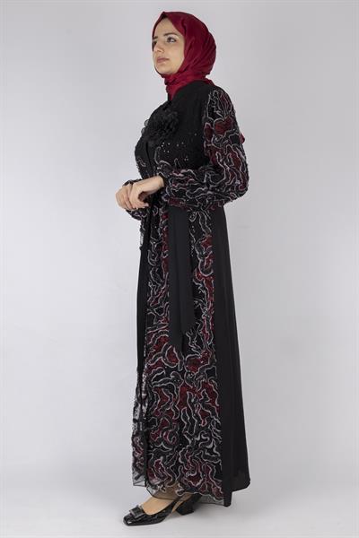 Orhan Store Abaya Takım Siyah-Bordo OTW2682