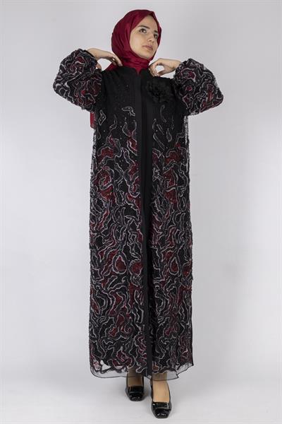 Orhan Store Abaya Takım Siyah-Bordo OTW2682