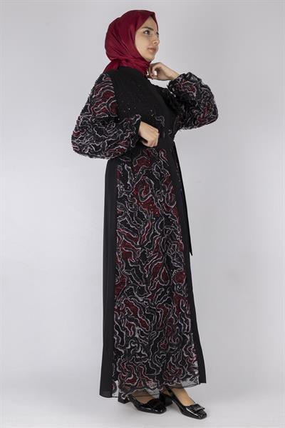Orhan Store Abaya Takım Siyah-Bordo OTW2682
