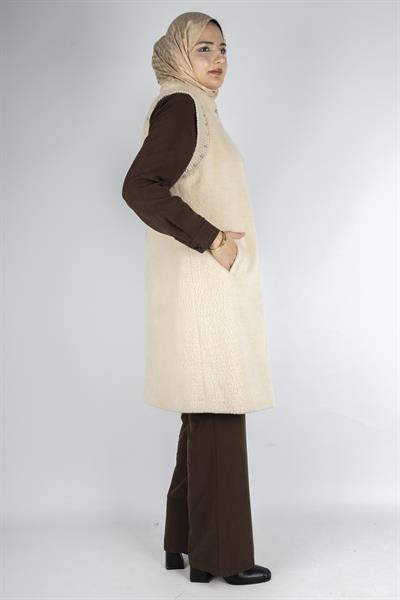 Orhan Store Angora Fermuarlı Yelek Bej OTW1128