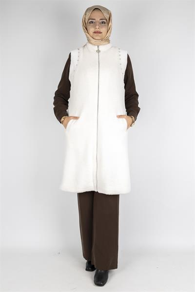 Orhan Store Angora Fermuarlı Yelek Ekru OTW1128