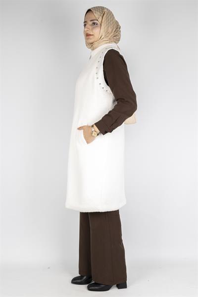Orhan Store Angora Fermuarlı Yelek Ekru OTW1128