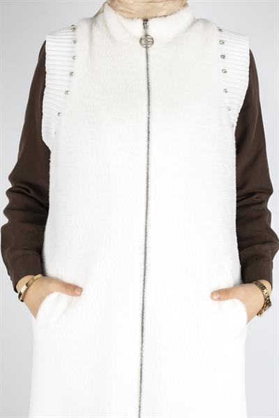 Orhan Store Angora Fermuarlı Yelek Ekru OTW1128