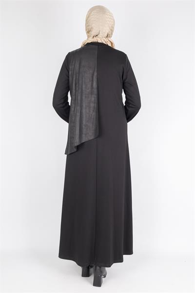 Orhan Store Asimetrik Detaylı Metal Aksesuarlı Tesettür Elbise Siyah OTW1745