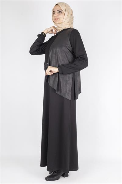 Orhan Store Asimetrik Detaylı Metal Aksesuarlı Tesettür Elbise Siyah OTW1745