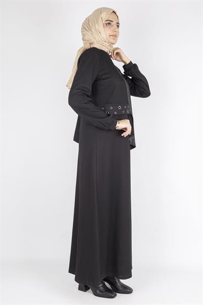 Orhan Store Asimetrik Detaylı Metal Aksesuarlı Tesettür Elbise Siyah OTW1745