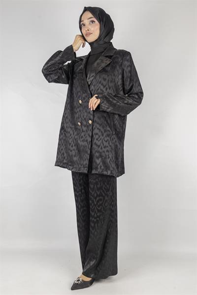 Orhan Store Astarsız Jakar Blazer Takım Siyah OTW2616