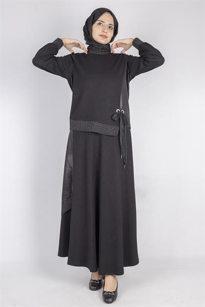 Orhan Store  Bağlamalı Kurdele Detaylı Tesettür Etekli Takım  Siyah OTW2644