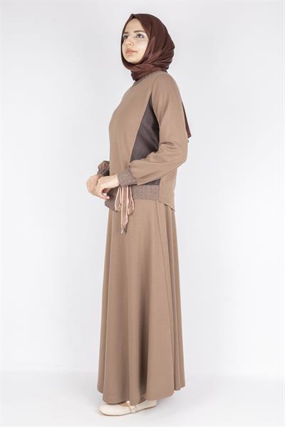 Orhan Store  Bağlamalı Kurdele Detaylı Tesettür Etekli Takım  Vizon OTW2644