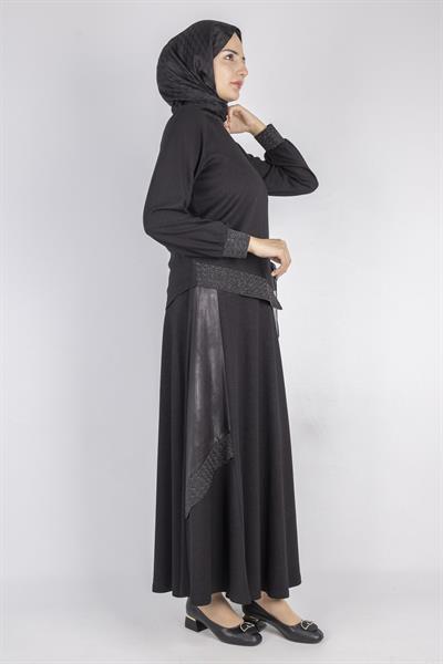 Orhan Store  Bağlamalı Kurdele Detaylı Tesettür Etekli Takım  Siyah OTW2644