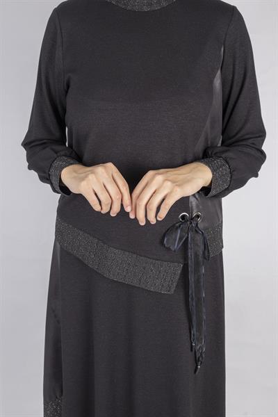 Orhan Store  Bağlamalı Kurdele Detaylı Tesettür Etekli Takım  Siyah OTW2644