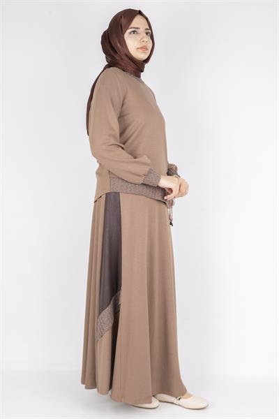 Orhan Store  Bağlamalı Kurdele Detaylı Tesettür Etekli Takım  Vizon OTW2644