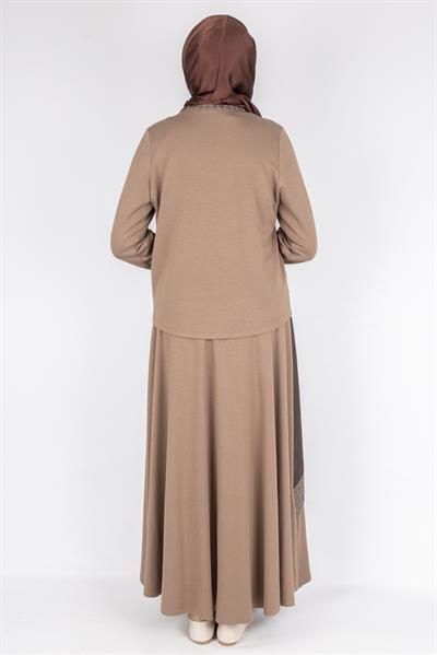 Orhan Store  Bağlamalı Kurdele Detaylı Tesettür Etekli Takım  Vizon OTW2644