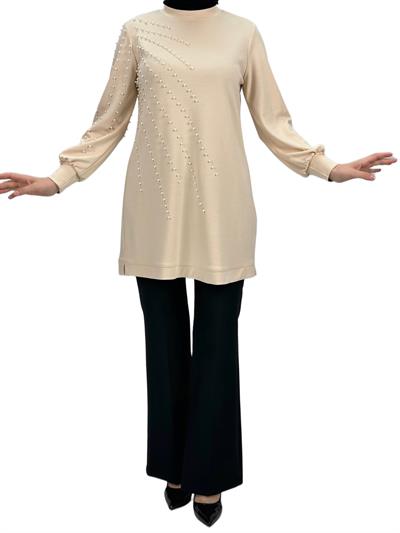 Orhan Store Boncuk Detaylı Tunik Bej OTW1249