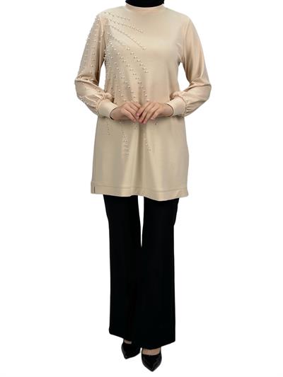 Orhan Store Boncuk Detaylı Tunik Bej OTW1249