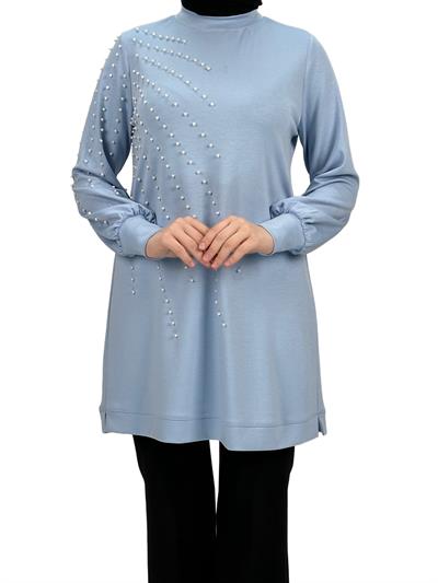 Orhan Store Boncuk Detaylı Tunik Mavi OTW1249