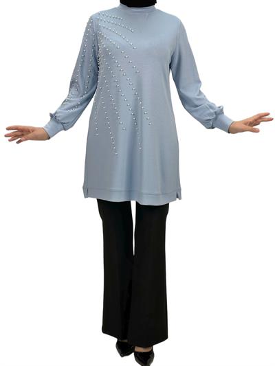 Orhan Store Boncuk Detaylı Tunik Mavi OTW1249