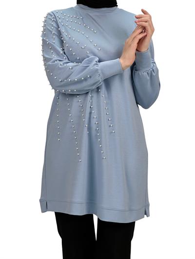 Orhan Store Boncuk Detaylı Tunik Mavi OTW1249
