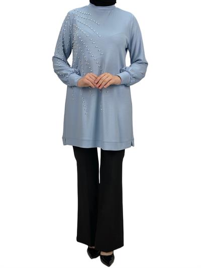 Orhan Store Boncuk Detaylı Tunik Mavi OTW1249
