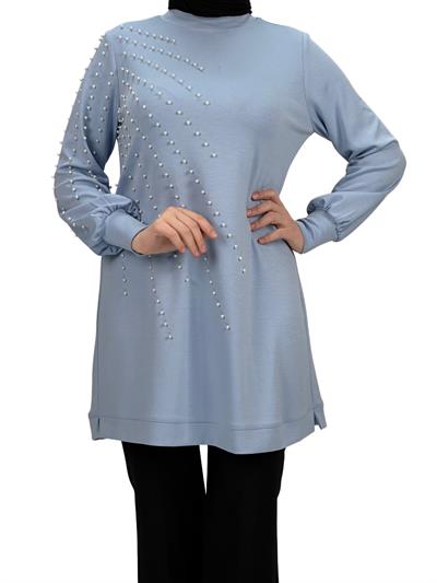 Orhan Store Boncuk Detaylı Tunik Mavi OTW1249