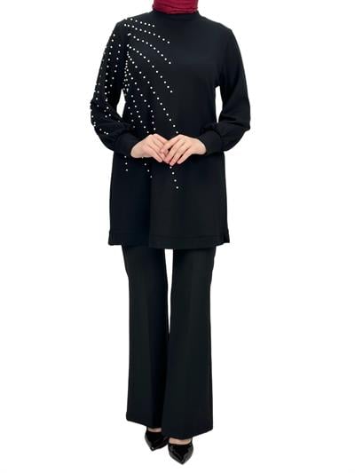 Orhan Store Boncuk Detaylı Tunik Siyah OTW1249