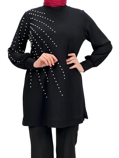 Orhan Store Boncuk Detaylı Tunik Siyah OTW1249