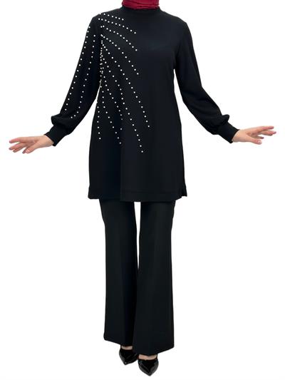 Orhan Store Boncuk Detaylı Tunik Siyah OTW1249