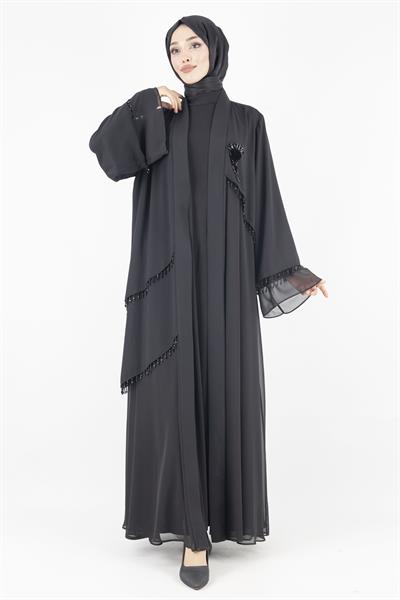 Orhan Store Boncuklu Abaya Takım Siyah OTW2356