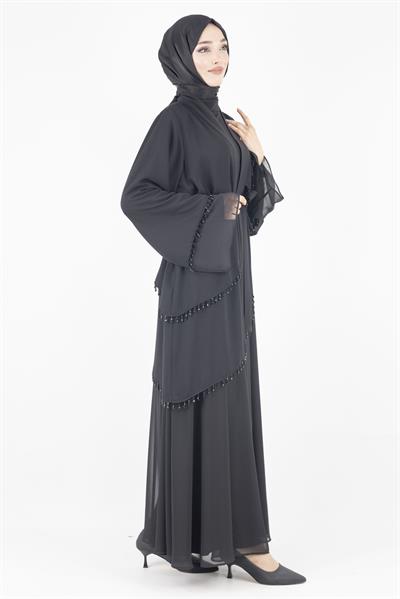 Orhan Store Boncuklu Abaya Takım Siyah OTW2356