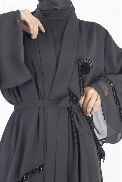 Orhan Store Boncuklu Abaya Takım Siyah OTW2356