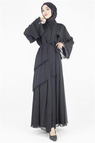 Orhan Store Boncuklu Abaya Takım Siyah OTW2356