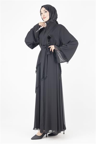 Orhan Store Boncuklu Abaya Takım Siyah OTW2356
