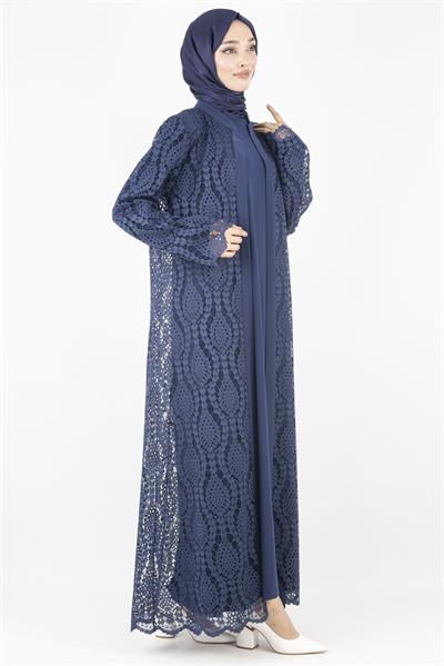 Orhan Store Büyük Beden  Abaya Takım Lacivert OTW2479