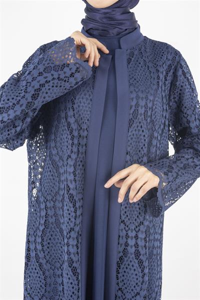 Orhan Store Büyük Beden  Abaya Takım Lacivert OTW2479