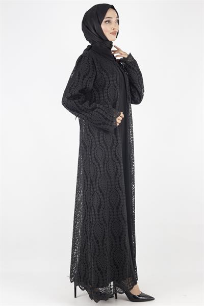 Orhan Store Büyük Beden  Abaya Takım Siyah OTW2479